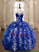 Gorgeous Beaded Bust and Ruffled Quinceanera Dress in Blue and White SWQD173-2FOR