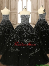 Latest Strapless Beading Black Quinceanera Dress with Brush Train SWQD135FOR
