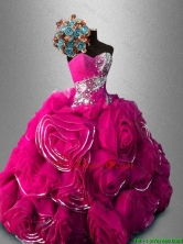 Luxurious Rolling Flowers Organza Sweetheart Quinceanera Gowns SWQD040-3FOR
