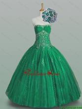 Perfect 2015 Fall Ball Gown Beaded Green Sweet 16 Dresses with Appliques SWQD005FOR