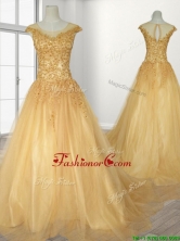 See Through Scoop A Line Beading Quinceanera Gown with Brush Train SWQD108FOR