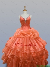 2016 Summer Perfect Straps Quinceanera Dresses with Beading and Ruffled Layers SWQD003-2FOR