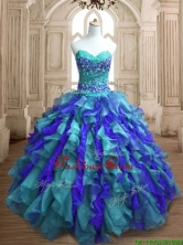 Affordable Teal and Blue Sweet 16 Dress with Appliques and Ruffles SWQD136-3FOR