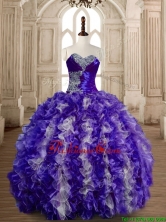 Beautiful Puffy Skirt Beaded and Ruffled Quinceanera Gown in Organza SWQD173-5FOR