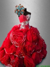 Cheap Rolling Flowers and Beaded Sweet 16 Gowns in Red