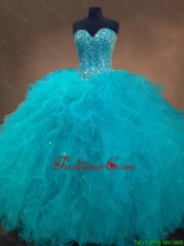 Elegant Beaded and Ruffles Quinceanera Gowns in Aqua Blue SWQD050FOR