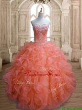 Elegant Orange Red Sweet 16 Dress with Beading and Ruffles SWQD155-1FOR