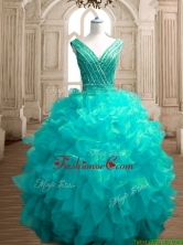 Fashionable Deep V Neckline Sweet 16 Dress with Beading and Ruffles SWQD151-2FOR