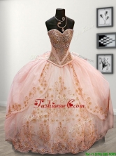 Lovely Beaded and Applique Pink Sweet 16 Dress with Puffy Skirt SWQD100FOR