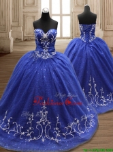 Perfect Applique Royal Blue Sweet 16 Dress with Brush Train SWQD119FOR