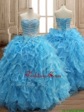 Perfect Aqua Blue Organza Quinceanera Dress with Beading and Ruffles SWQD156FOR