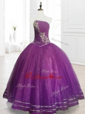 Perfect Strapless Purple Floor Length Quinceanera Gowns with BeadingSWQD075-2FOR