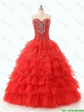 Popular Beaded and Ruffled Layers Quinceanera Dresses in Red SWQD049FOR