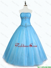 Simple Strapless Beaded Quinceanera Dresses with Floor Length SWQD048-1FOR