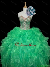 Top Seller 2016 Fall Turquoise Ball Gown Quinceanera Dresses with Sequins and Ruffles SWQD006-8FOR