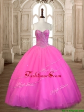 Wonderful Tulle Hot Pink Sweet 16 Dress with Beading SWQD167-5FOR