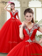  Summer Exquisite Ball Gown Beading Sweet 16 Dresses with V Neck YCQD019FOR