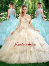 2016 Beautiful Straps Champagne Quinceanera Dresses with Beading and Appliques SJQDDT329002FOR