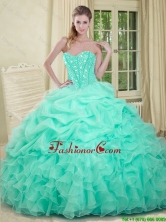2016 Elegant Apple Green Quinceanera Dresses with Beading and Ruffles QDDTA74002FOR