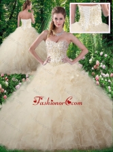 2016 Exquisite Champagne Sweet 16 Dresses with Beading and Ruffles SJQDDT346002FOR
