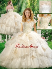 2016 Pretty Ball Gown Quinceanera Dresses with Appliques and Ruffles in White SJQDDT337002FOR
