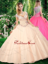 2016 Simple Ball Gown Cap Sleeves Straps Beading Quinceanera Dresses SJQDDT321002FOR
