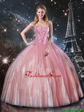 2016 Summer Cheap Ball Gown Sweetheart Beaded Quinceanera Dresses in Pink QDDTA110002FOR