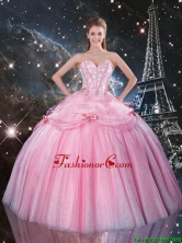 2016 Summer Cheap Rose Pink Quinceanera Dresses with Beading and Bowknot QDDTA85002FOR