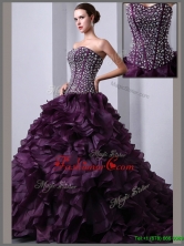 Beautiful A Line Brush Train Beading and Ruffles Quinceanea Dresses  UNION19T06AFOR