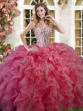 Beautiful Coral Red Big Puffy Quinceanera Dress with Ruffles and Beading YSQD003-1FOR