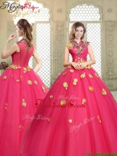 Beautiful High Neck Cap Sleeves Quinceanera Dresses with Appliques YCQD054FOR