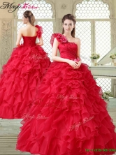 Beautiful One Shoulder Ruffles Quinceanera Gowns in Red YCQD010FOR
