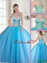 Beautiful Scoop Tulle Quinceanera Dresses with Beading SJQDDT116002AFOR