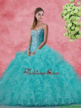 Beautiful Strapless Beaded and Ruffles Quinceanera Dresses in Aqua Blue SJQDDT97002FOR