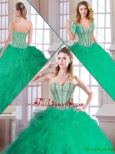 Cheap 2016 Beading and Ruffles Quinceanera Gowns in Turquoise SJQDDT165002FOR