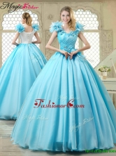 Cheap Aqua Blue Quinceanera Gowns with Appliques and Ruffles YCQD015FOR