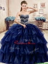Cheap Beaded and Ruffled Layers Quinceanera Dress in Navy Blue YYPJ040-1FOR