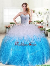Cheap Beaded and Ruffled Quinceanera Dress in Blue and White YYPJ033-1FOR