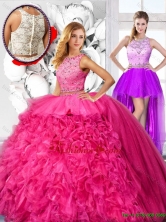 Cheap Hot Pink Detachable Quinceanera Dresses with Scoop SJQDDT121001FOR