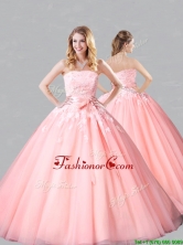 Classical Court Train Belted and Applique Sweet 16 Dress in Baby Pink XFQD1187FOR
