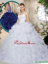 Elegant Brush Train Straps Quinceanera Dresses with Beading and Ruffles  SJQDDT188002FOR