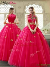 Exclusive High Neck Quinceanera Gowns in Coral Red YCQD006FOR