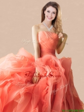 Exclusive Rolling Flowers Orange Red Quinceanera Dress with Brush Train  XFQD1188FOR