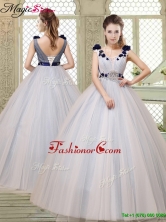 Fall Pretty Champagne Straps Quinceanera Gowns with Belt and Appliques YCQD042FOR