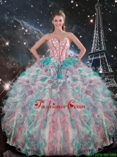 Fashionable 2016 Fall Sweetheart Beaded and Ruffles Quinceanera Gowns in Multi Color QDDTA91002FOR