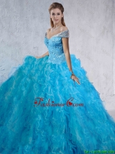 Fashionable Beaded and Laced 2016 Quinceanera Gowns with Brush Train SJQDDT110002FOR