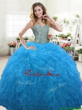 Hot Sale Beaded Bodice and Ruffled Quinceanera Dress in Aqua Blue YYPJ064-1FOR