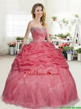 Latest Organza Coral Red Quinceanera Dress with Beading and Pick Ups YYPJ051-2FOR