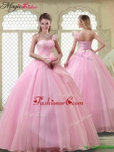 Lovely Rose Pink Quinceanera Dresses with One Shoulder YCQD034FOR