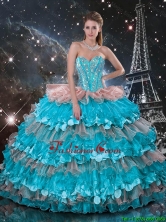 Luxurious 2016 Fall Sweetheart Quinceanera Dresses with Beading and Ruffled Layers QDDTA112002FOR